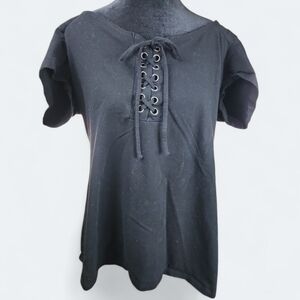 TORRID | Black Goth Minimalist Neutral Lace-Up Short-Sleeved Plus Size Top | 2X